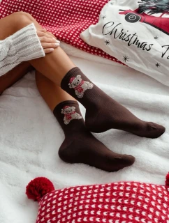 Skarpetki Damskie Świąteczne Miś W Czapce Mikołaja Czekoladowe