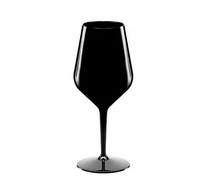 Černá nerozbitná plastová sklenice na víno 470 ml