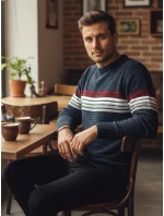 Pánský pruhovaný tmavě modrý svetr FashionStreet WX2281