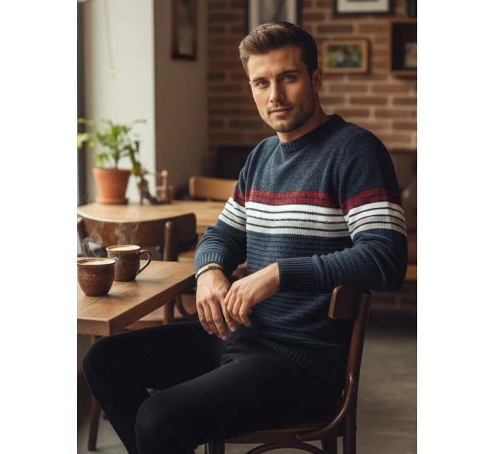 Pánský pruhovaný tmavě modrý svetr FashionStreet WX2281