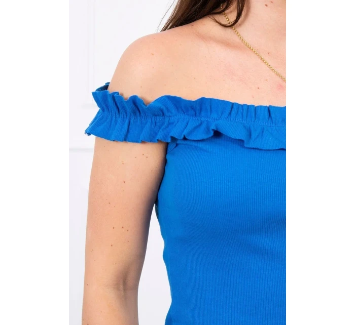 Chrpově modré volánkové šaty s pruhy