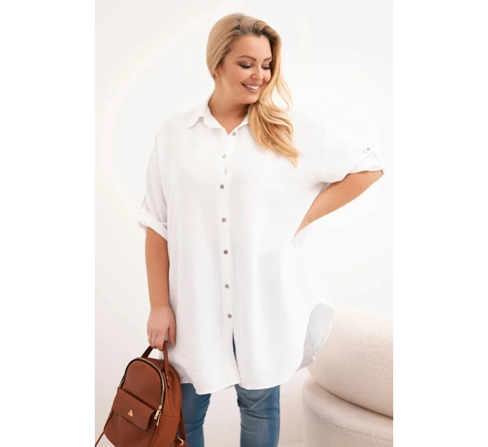 Dámská košile Plus Size z viskózy s delším zadním dílem bílá