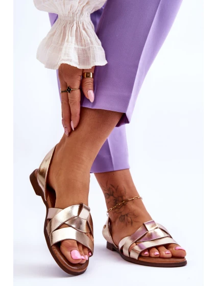 Pohodlné Kožené Sandály Zlaté model 21617493 - Zazoo Pohodlné Kožené Sandály Zlaté model 21617493 - Zazoo