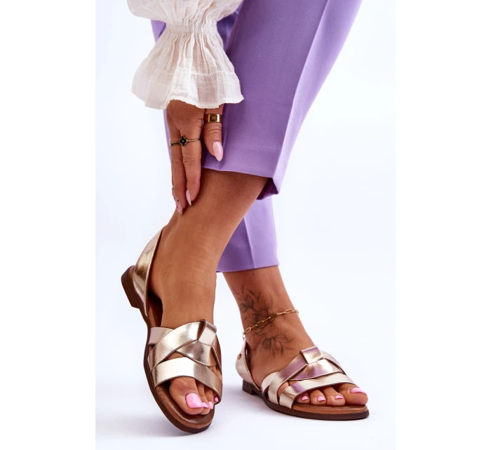 Pohodlné Kožené Sandály Zlaté model 21617493 - Zazoo Pohodlné Kožené Sandály Zlaté model 21617493 - Zazoo