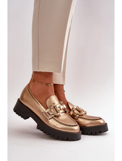 Dámské kožené mokasíny s ozdobou model 21667878 béžové - CheBello