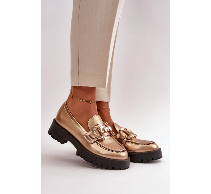 Dámské kožené mokasíny s ozdobou model 21667878 béžové - CheBello