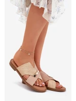 Dámské Pantofle Na Plochém Podpatku S Ozdobným Detalem model 21697185 Béžové - VINCEZA