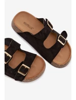 Dámské pantofle na korkové platformě se zlatými sponami Černé Tovessa Dámské pantofle na korkové platformě se zlatými sponami Černé Tovessa