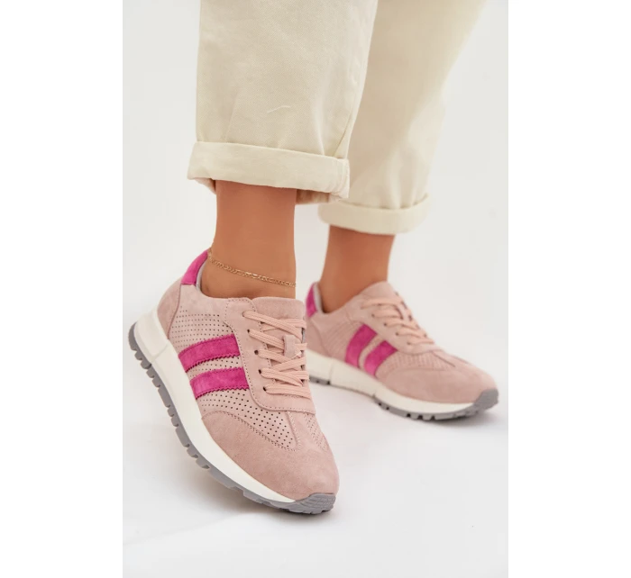 Dámské tenisky z přírodního semiše růžové model 22013945 - EVENTO