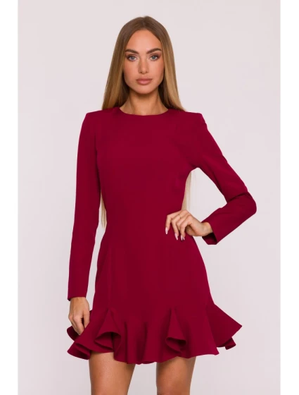 M880 Šaty s volánkovým lemem - bordó M880 Šaty s volánkovým lemem - bordó