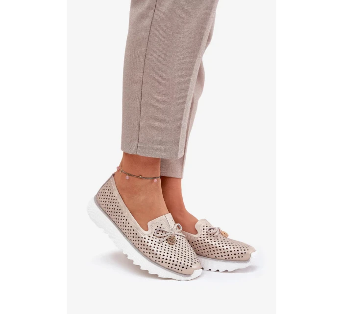 Dámské ažurové polobotky z přírodní kůže – zlaté