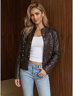 Dámská kožená bunda Napoleonka, hnědá, FashionStreet TY6042