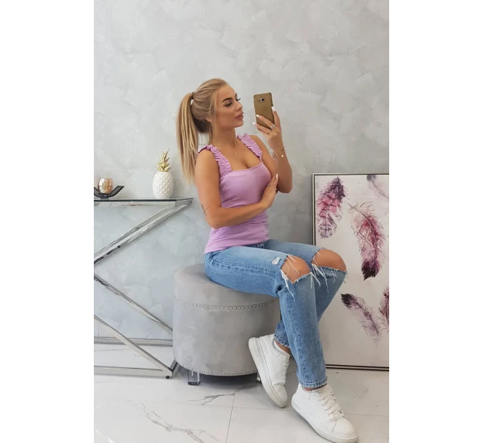 Halenka bez ramínek s volánky ve fialové barvě Halenka bez ramínek s volánky ve fialové barvě