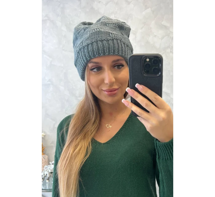Dámská čepice tmavě šedá model 18752357 - K-Fashion Dámská čepice tmavě šedá model 18752357 - K-Fashion