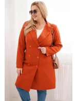 Dámský kabát Plus Size dvouřadový s límcem rudy Dámský kabát Plus Size dvouřadový s límcem rudy