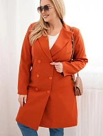 Dámský kabát Plus Size dvouřadový s límcem rudy