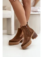 Dámské Zateplené Botky Na Podpatku Eko Semišové Hnědé model 21669094 - Boto Dámské Zateplené Botky Na Podpatku Eko Semišové Hnědé model 21669094 - Boto