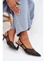 Dámské Plecione Sandály na Podpatku Černé Selinae