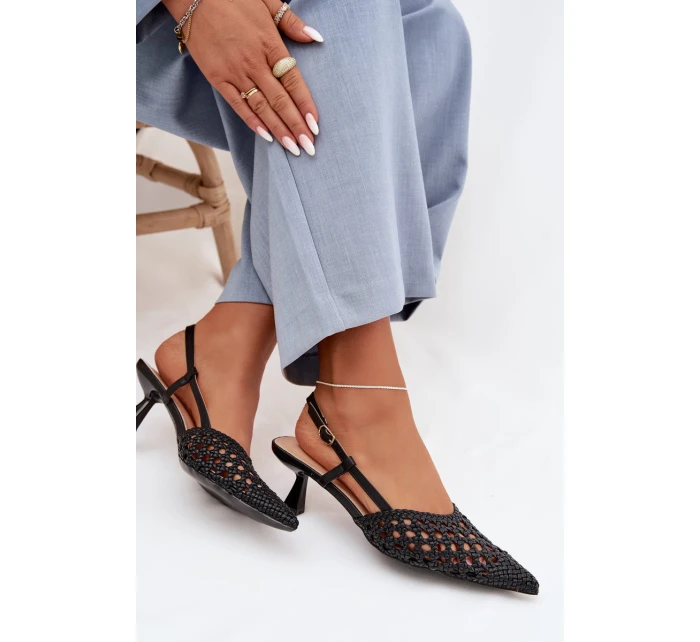 Dámské Plecione Sandály na Podpatku Černé Selinae