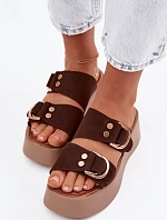 Dámské platformové sandály se zlatými sponkami Čokoládové Nelirae