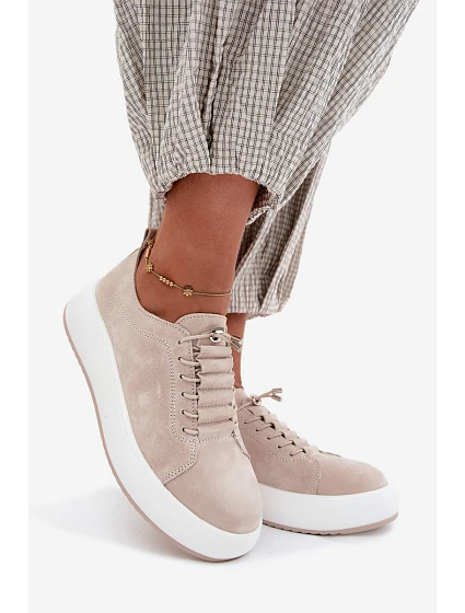 Polobotky Sneakersy na platformě z přírodního semiše béžové model 22196206 - Boto