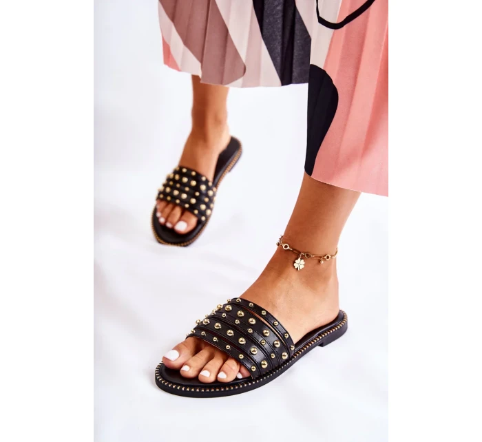 Dámské kožené pantofle s zdobením Černá Brien Dámské kožené pantofle s zdobením Černá Brien