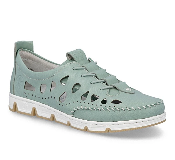 Dámská kožená prolamovaná zelená polobotka model 22081647 - Rieker Dámská kožená prolamovaná zelená polobotka model 22081647 - Rieker