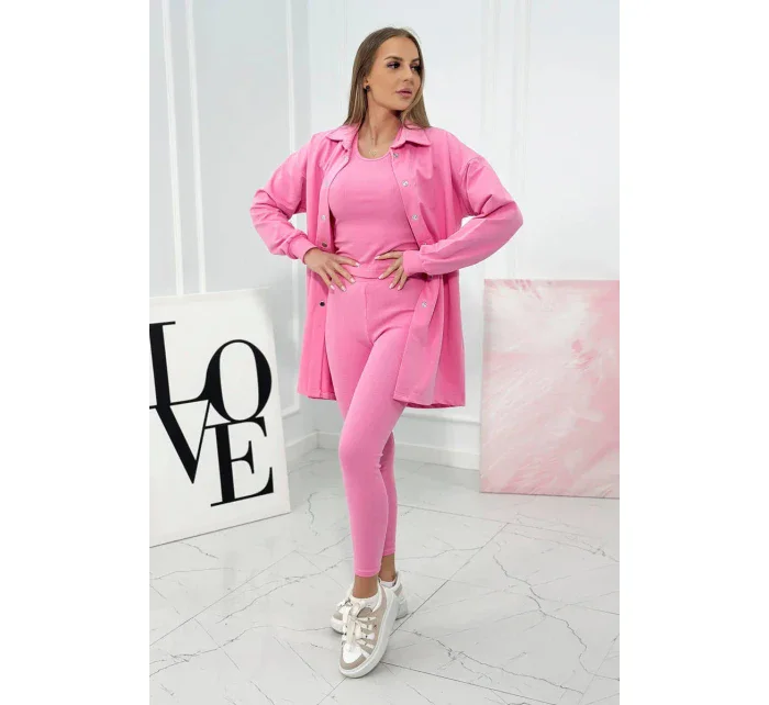 3dílný set halenka, top a legíny světle růžová