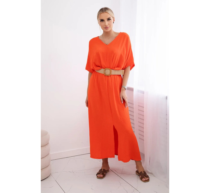 Rozšířené šaty s páskem pomeranč