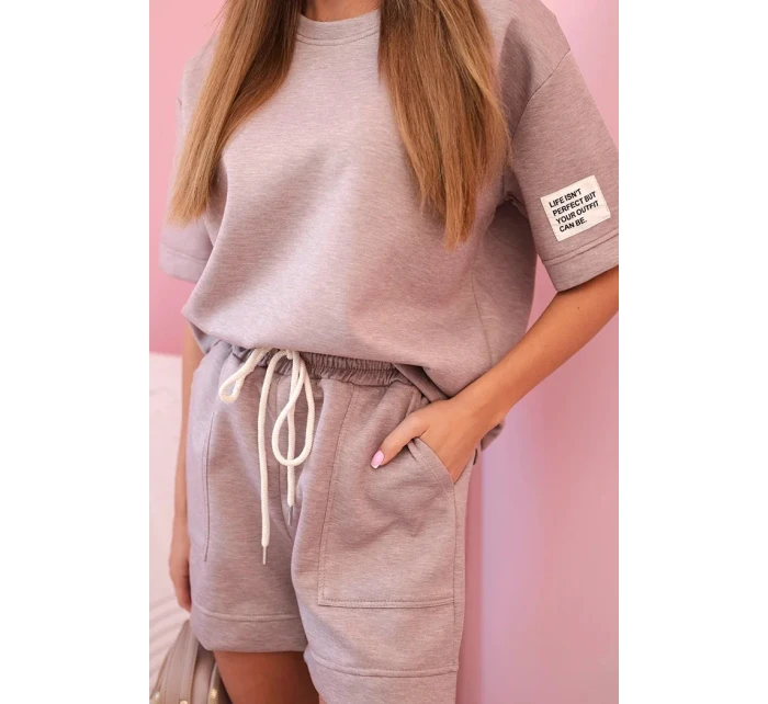 Dámská máslová souprava s šortkami s vysokým pasem béžový melír Dámská máslová souprava s šortkami s vysokým pasem béžový melír