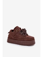 Šněrovací Zimní Boty Ženy Na Platformě Vyteplené Kožešinou Hnědé Tavelle