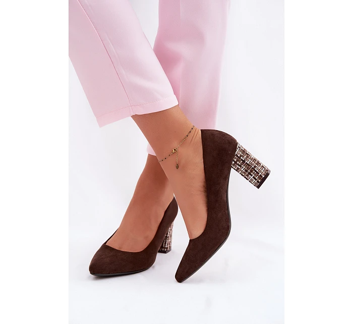 Lodičky z eko semiše na ozdobném sloupku Sergio Leone PB414 Hnědé Lodičky z eko semiše na ozdobném sloupku Sergio Leone PB414 Hnědé