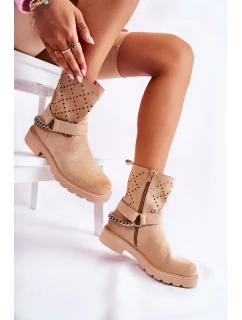 Prolamované Botičky Se Zipem S řetízkem béžový Chantelle