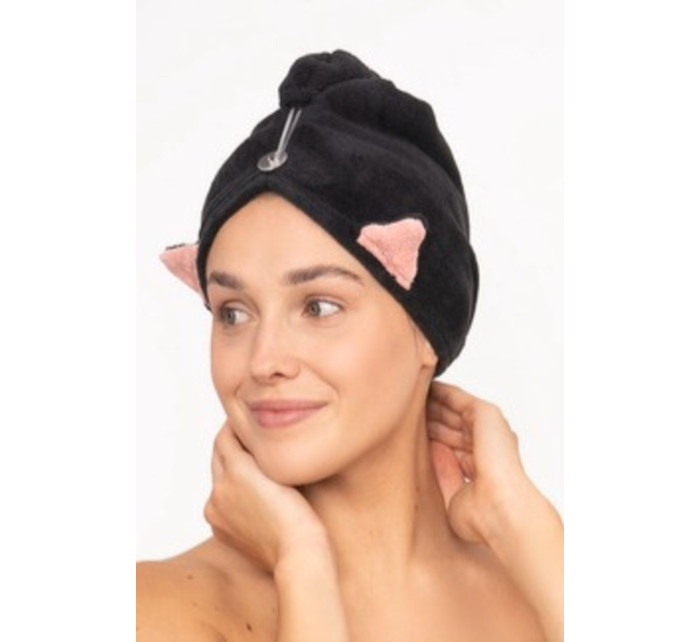 Turban pro vysoušení vlasů MOMO WAY Černý - kočka