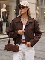 Krátká dámská přechodová látková bunda typu bomber, hnědá, FashionStreet TY5956