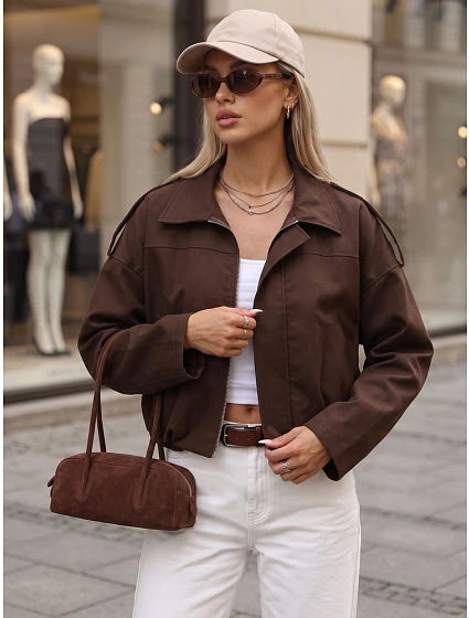Krótka kurtka damska przejściowa brązowa model 22350768 - FashionStreet Krótka kurtka damska przejściowa brązowa model 22350768 - FashionStreet