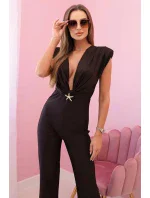 Dámský overal s ozdobným zavazováním v pase hnědý