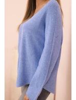 Dámský svetr s viskózou a výstřihem do V modrý Dámský svetr s viskózou a výstřihem do V modrý