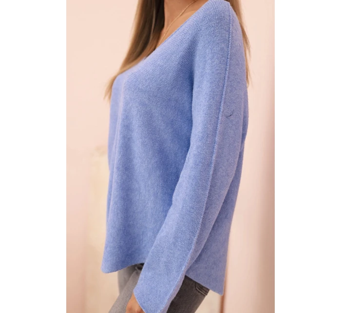Dámský svetr s viskózou a výstřihem do V modrý Dámský svetr s viskózou a výstřihem do V modrý