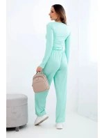 Dámský viskózový komplet s halenkou a širokými kalhotami mátová Dámský viskózový komplet s halenkou a širokými kalhotami mátová