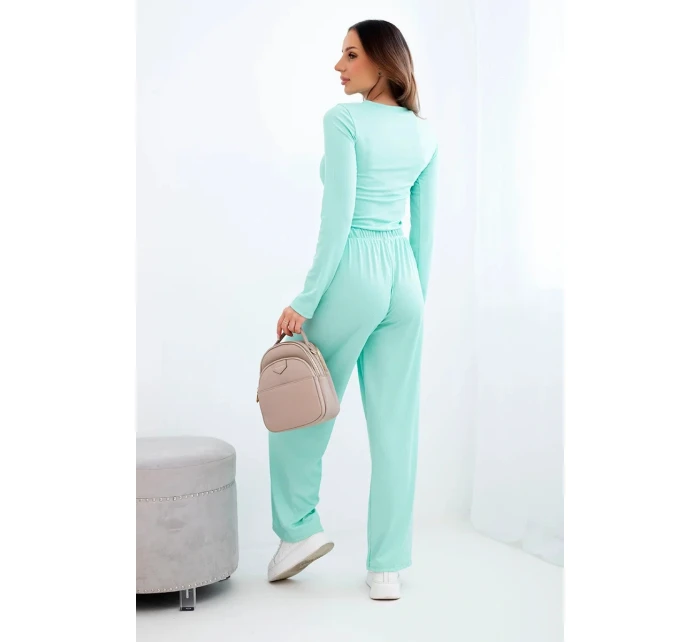 Dámský viskózový komplet s halenkou a širokými kalhotami mátová Dámský viskózový komplet s halenkou a širokými kalhotami mátová