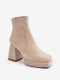 Zamszové Botky Na Podpatku Bežové Makeline