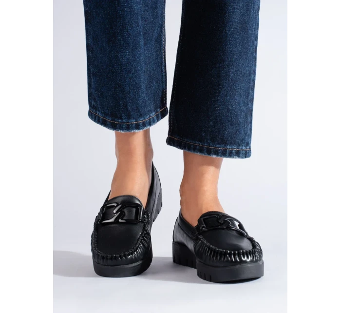 Praktické mokasíny dámské černé platforma Praktické mokasíny dámské černé platforma