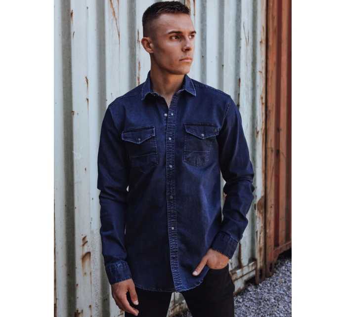 Pánská tmavě modrá džínová košile FashionStreet DX2587