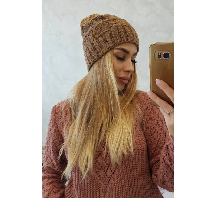 Fleecová čepice Dolores K303 hořčicová+hnědá