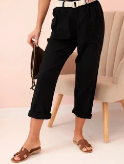 Dámské model 21035575 kalhoty s bavlnou a páskem černé - K-Fashion