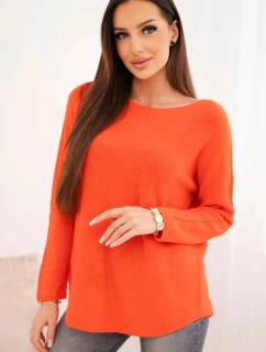 Dámský svetr z viskózy s dlouhým rukávem a kulatým výstřihem tmavě oranžový