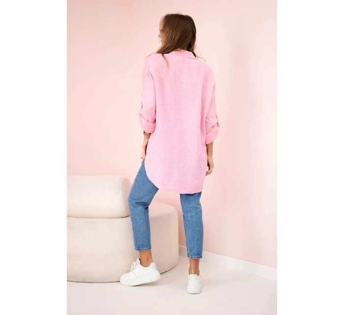 Bavlněná mušelínová košile oversize bonbónově růžová Bavlněná mušelínová košile oversize bonbónově růžová