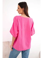 Dámská bavlněná halenka oversize s krátkým rukávem růžová Dámská bavlněná halenka oversize s krátkým rukávem růžová