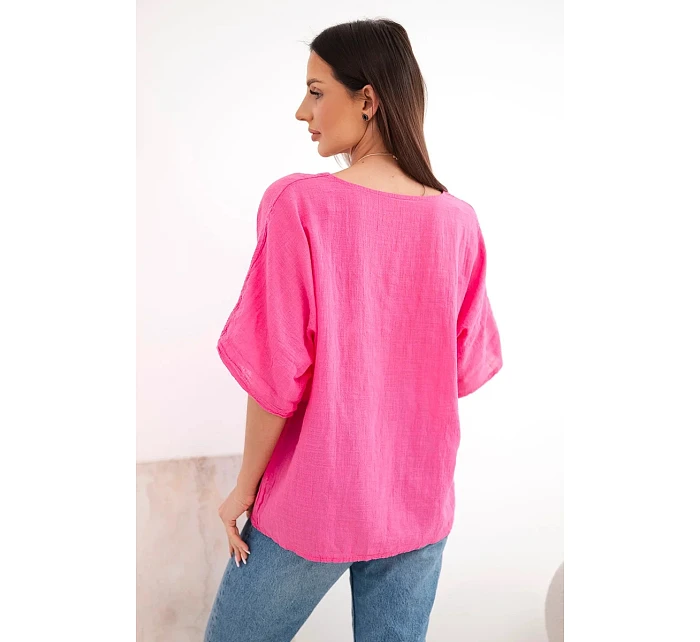 Dámská bavlněná halenka oversize s krátkým rukávem růžová Dámská bavlněná halenka oversize s krátkým rukávem růžová